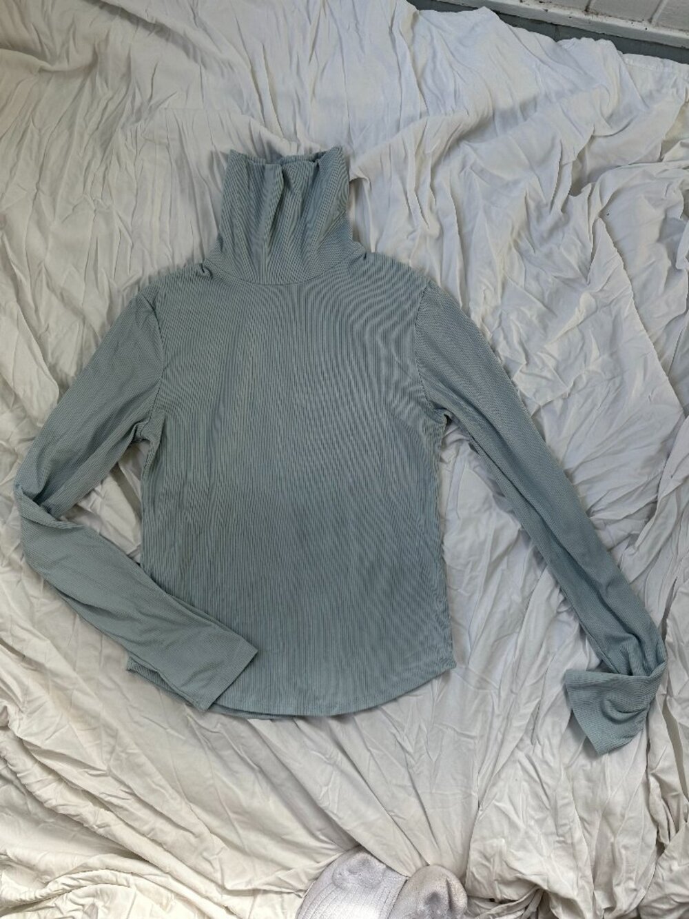 Ice blue stretchy ribbed turtleneck